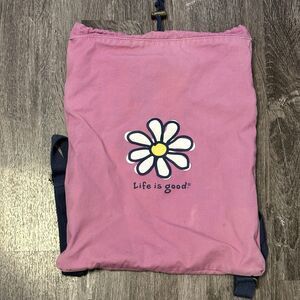 Life is Good Pink Daisy Book Bag Knapsack Drawstring Yoga School Travel Bag